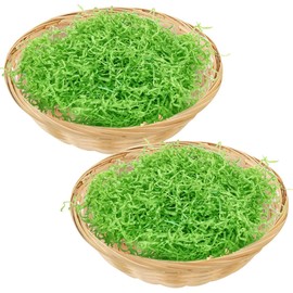 Bluelves Pack of 2 Easter Baskets + 100 g Easter Grass Green, Easter Basket for Filling, Easter Nest with Decorative Grass and Egg Colour, Easter Nest for Filling, Easter Nest Crafts, Easter