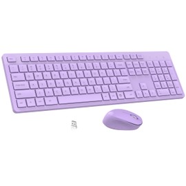 LeadsaiL Purple Wireless Keyboard and Mouse Combo, Full-Sized Ergonomic Computer Keyboard, 2.4GHz USB Cordless Keyboard Silent Mouse Set, 12 FN Shortcuts for Windows MacOS Laptop Computer