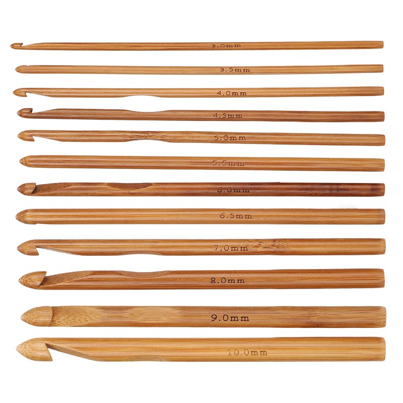 12Pcs Crochet Hook Cylindrical Carbonized Bamboo Needles Kit Sweater Knitting