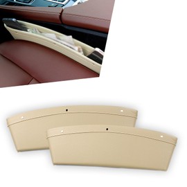 Hawyet 2 PCS Car Seat Gap Storage Box, 11.8In x 3.9In x 13.9In Durable Waterproof Leather Coins Organizer for Card Remote, Universal Vehicle Console Seam Filler Accessories for Car SUV Truck (Beige)