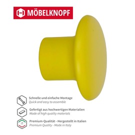 Gedotec Furniture knobs for children's rooms, diameter 32 mm, colour: yellow, pack of 10, plastic furniture handles, colour, colourful cabinet knobs, children's furniture knob, modern furniture