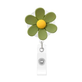 Spring Flower Badge Reel Fun Green Flower Resin Badge for ID Card Badge,Elegant Telescoping Retractable Badge Holder Alligator Clip Accessories with Floral Designs for Nurse,Medical Worker,Teacher