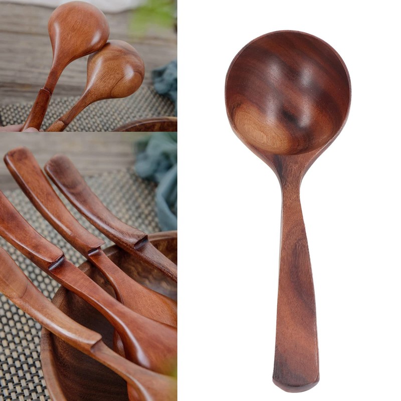 Wooden Soup Spoon Natural Texture Cooking Spoon Long Handle Wooden