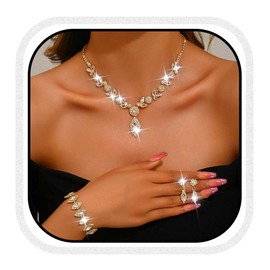 Fashband Silver Bridal Tassel Necklace Earrings Jewelry Set Bridal Wedding Rhinestone Prom Necklaces for Women, One size, Alloy Steel, No Gemstone