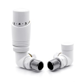 Thermostatic Radiator Valve Corner - Vancoco TRV Radiator Valve 15mm Lockshield Valve Energy Saving 1/2" x 15mm Brass Radiator Valves for Radiator Central Heating (White)