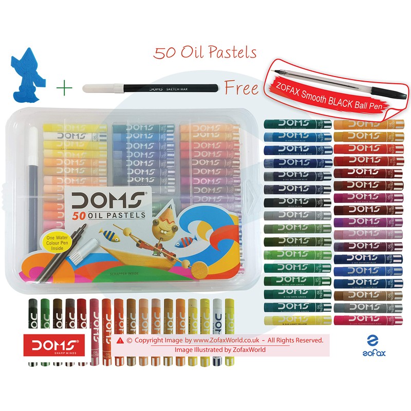 50 Assorted Colour Shades DOMS Oil Pastels - Rich Bright