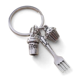 JewelryEveryday Coffee, Muffin & Fork Keychain, Coffee Shop Employee Appreciation Gift, Gift for Coffeehouse Staff, Thank You Gif