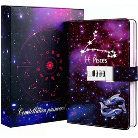 Dzhzal Diary with Lock, Starry Sky Journal for Boys Girls Women Lockable Leather Constellation Diary with Gifts Box, Personal Secret Locking Refillable A5 Notebooks 8.5 X 5.9"