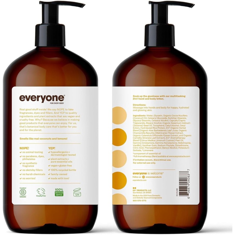 EO Everyone Lotion, Coconut plus Lemon, 32 Fl Oz