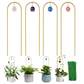 Wellsign Plant Trellis for Climbing Plants, 15.75 inch Garden Small Metal Arch Glod Trellis for Potted Plants Indoor Outdoor with Natural Stone Decor for Vine Ivy Flower Support 4 Pack