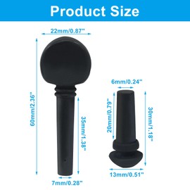 Piutouyar 4 Pcs Wooden Violin Tuning Pegs with Endpin Parts, Black Violin Fine Tuners Pegs Replacement Set for 4/4 Size Violins Fiddle