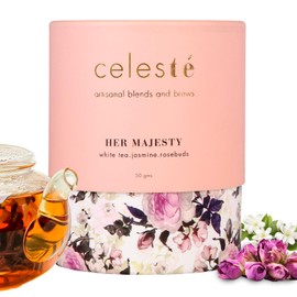 CelesTe Her Majesty, Jasmine Tea - Premium Blend of Jasmine and Rosebuds | 100% Natural Loose Leaf Tea (1.76 oz) (50gm) (20 Cups)