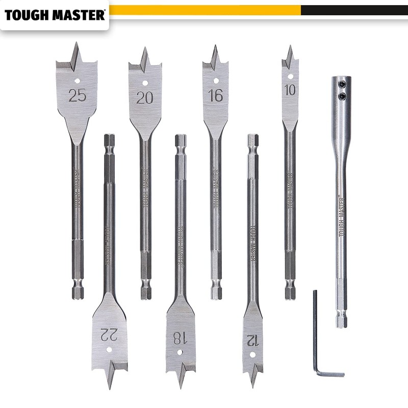 TOUGH MASTER 9 Piece Spade Drill Bits Set, ¼ Inch