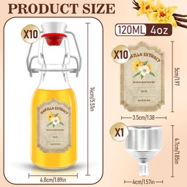 10 Pack 4 Ounce Flip Top Vanilla Extract Bottles Transparent Flip Top Glass Bottles 10 Pcs Vanilla Extract Stickers for Homemade Vanilla Essential Oil Syrup Gift Glass Food Storage Canister Set