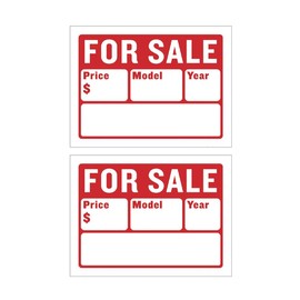 Car for Sale Sign for Auto Sales - 9" x 12" (2-Line), 2PC Bulk Pack
