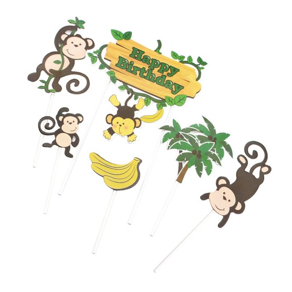 Gadpiparty Juego de 4 magdalenas, diseño de animales salvajes, monos y bosques, rellenos para tartas de animales de la selva, decoración de magdalenas, suministros para fiestas de cumpleaños para niños (6 piezas/juego) adornos para cupcakes