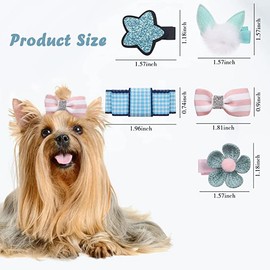 Cat Dog Hair Bows Clips,5 Pcs Pet Hair Clips Pet Hair Barrettes Hair Pins Clips,Dog Bowknot Hair Bows Hairpin Hair Clips,Pet Cat Puppy Hair Accessories,Cute Pet Hairpin Dog Grooming Clips,Blue