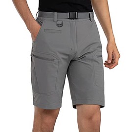 Shallowlulu Mens Cargo Hiking Shorts Water Resistant Quick Dry Lightweight Breathable Tactical Shorts with Nylon Belt(Grey 34W/10L)