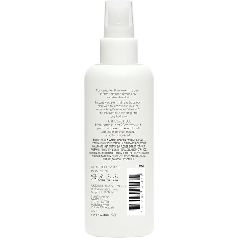 Rosewater Drench Mineral Face Mist by Natio for Women 6.7