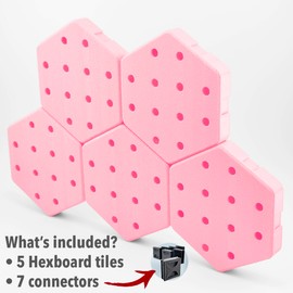Hexagon Pegboard Tiles, 4.5"x4" Each, 5-Pack, Normal-Sized Holes, Make Custom Designs, Easiest to Mount, Expand Existing Pegboard or Fill in Unused Space, Hexboard (Peony Pink, 4 Inch)