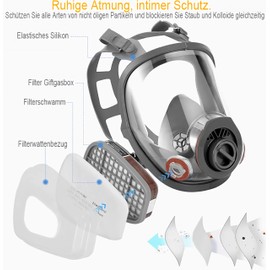GOAMBUY 28 in 1 Reusable Full Face Cover Dust Gas Face Cover with 22 Replaceable Filter Cotton and 1 Pairs of Gloves, for Organic Vapor, Chemical, Petroleum, Dust, Paint