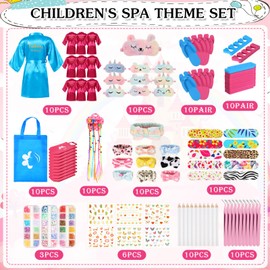 Toulite 10 Sets Spa Birthady Party Supplies for Girls, Kids Satin Robes Nail Salon Kit Spa Kit Accessories for Party Favors(Blue, Rose Red)