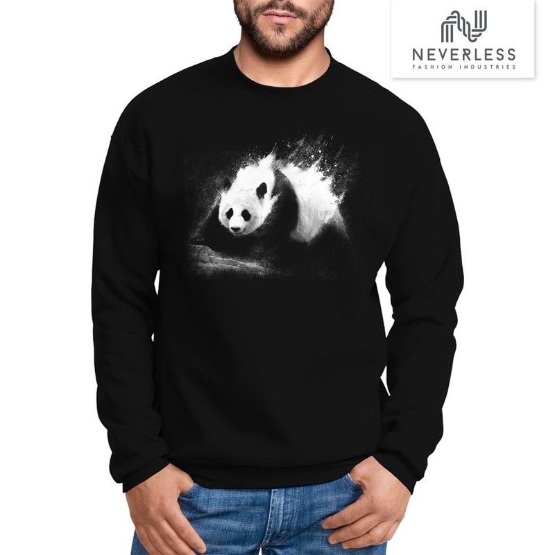 Neverless Men's Panda Splash Crew Neck Sweatshirt, Panda Splash Black