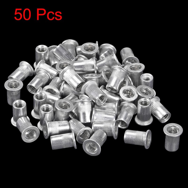 uxcell 1/4-20 Rivet Nuts Aluminium Alloy Knurled Flat Head Threaded