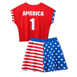 KPOP Womens 4th of July Skirt Set Independence Day Top + Skirt Set American Flag Dress Athletic Skirts