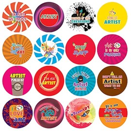 Creanoso I am an Artist Stickers (20-Sheets x 16 Designs) - DIY Decal Stickies Set 1.5 Inches Diameter Round, Stocking Stuffer Gifts for Professionals, Adults, Men & Women