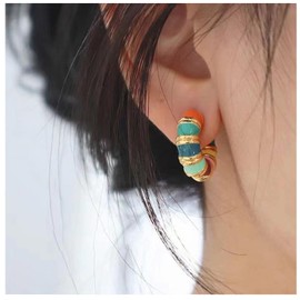 Enamel Bamboo Hoop Earrings for Women Colorful Dripping Oil Huggie Earrings Vintage Circle Oil Drip Hoop Earrings for Women Jewelry Gift (Color)