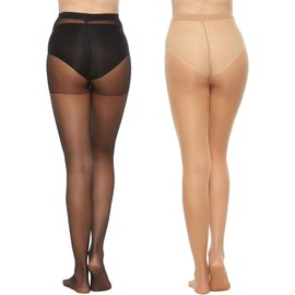 MANZI 6 Pairs 20D Women's Sheer Tights Ultra Thin High Waist Pantyhose Thigh Stockings, NaturalBlack L