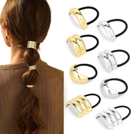 Aushamtai 8PCS Metal Hair Ties for Thick Ponytail Cuffs for Women Non-Damage Metallic Durable Hair Accessories for Girls Elastic Fashion Ellipse Bands Suitable for Most Hairstyles (Gold & Silver)