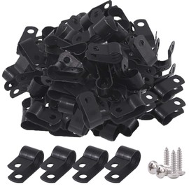 Glarks 120Pcs 5/16 Inch Black Nylon Screw Mounting R-Type Cable Clip Wire Clamp with 120Pcs Screws for Wire, Cable, Conduit and Cable Conduit Kit (Black)