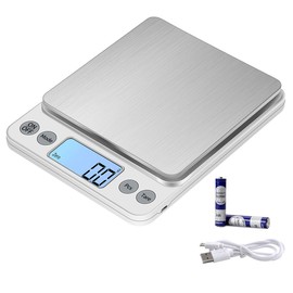 KUBEI Upgrade Large Digital Kitchen Scale, USB Charging, 5 kg / 0.1 g, High Precision Digital Scale, Household Scale, with Large Stainless Steel Food Scale, Adjustable Shut-Off Time