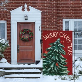 Louise Maelys Merry Christmas Garden Flag 12x18 Inch Welcome Xmas Tree Double Sided Small Burlap Winter Yard Outdoor Flag Holiday Outside House Decoration (Only Flag)