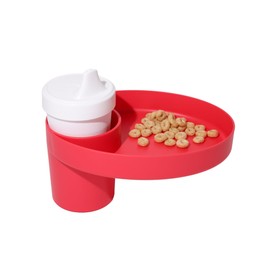 My Travel Tray Oval, USA Made. Extend Your Current Cup Holder to Hold Your Cup Plus A Tray for Snacks, Toys and Accessories. Use in a Car Seat, Booster, Stroller, Golf Cart, Outdoor Chair.Coral Red