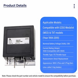 25864G05 36V 350A 5-Pin 25864G09 25864g03 for Curtis 1206-4301 Speed Controller 3-Big-Blades for EZGO Medalist & TXT 1206 Series Model (Year 1994 Up) with ITS Throttle Input