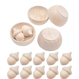 JIHUOO 16 Pcs Unfinished Wooden Acorns and Bowls Counting & Sorting Kit Wood Pinch Bowls Handicraft Decor Kit for Painting Art Projects