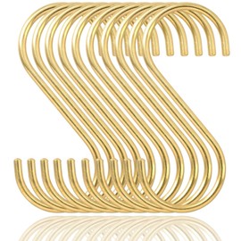 VIEAURA S-Shaped Hooks, Gold, Set of 10 [Brass] Interior Antique Style Hooks, Closet, Kitchen, Storage, Bathroom, Hanging, Brass