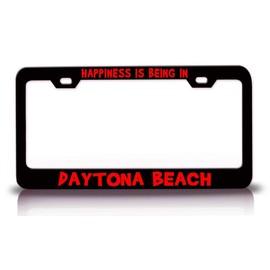 Custom Brother - Happiness is Being in Daytona Beach City Cities Metal Car SUV Truck License Plate Frame Bl e6