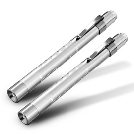 2pc Silver, RE-GEN Aluminium Re-Usable LED Doctors Nurses Pen Light Pupil Gauge Pocket Clip Torch Flashlight