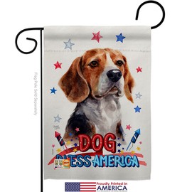 Breeze Decor Patriotic Beagle Hound Garden Flag Set with Stand Animals Dog Puppy Spoiled Paw Canine Fur Pet Nature Farm Animal Creature Small Decorative Gift Yard House Banner Made in USA 13 X 18.5