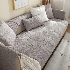 XSlive Cotton Quilted Sofa Cover Boho Circle Embroidered Sectional Couch Slipcover Solid Color Non Slip Sofa Slipcover Furniture Protector for Dogs, Pets, Children (Light Grey,43"x82")
