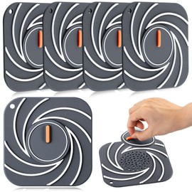 Yinkin 4 Pcs 2 in 1 Silicone Drain Stoppers 6 Inches Large Bathtub Drain Plug Hair Catcher Flat Suction Cover for Kitchen Bathroom Tub and Laundry Floor Accessories(Gray)