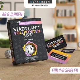 DENKRIESEN - Stadt Land Vollpfosten Levels - Family Edition - Time for Us | 60 Cards | From 8 Years | Approx. 30-60 min | 2-6 Players | Family Game | Travel Game | City Country River