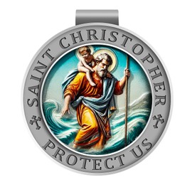 Saint Christopher Medal for Car, St Christopher Visor Clip, 3D UV Printed Colorful Bless Driving Safety Gift for Families, Friends, New Drivers (Ancient Tin)