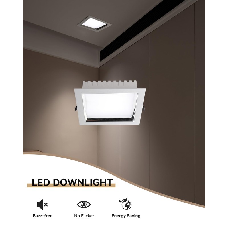 HITOO 8 Inch Square Recessed Light 5000K Anti-Glare LED Ceiling