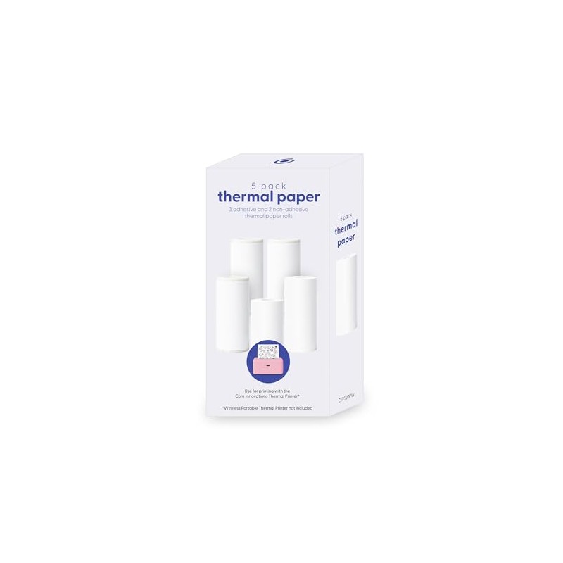 Core Innovations Thermal Printer Paper & Sticker Bundle, (3) Adhesive