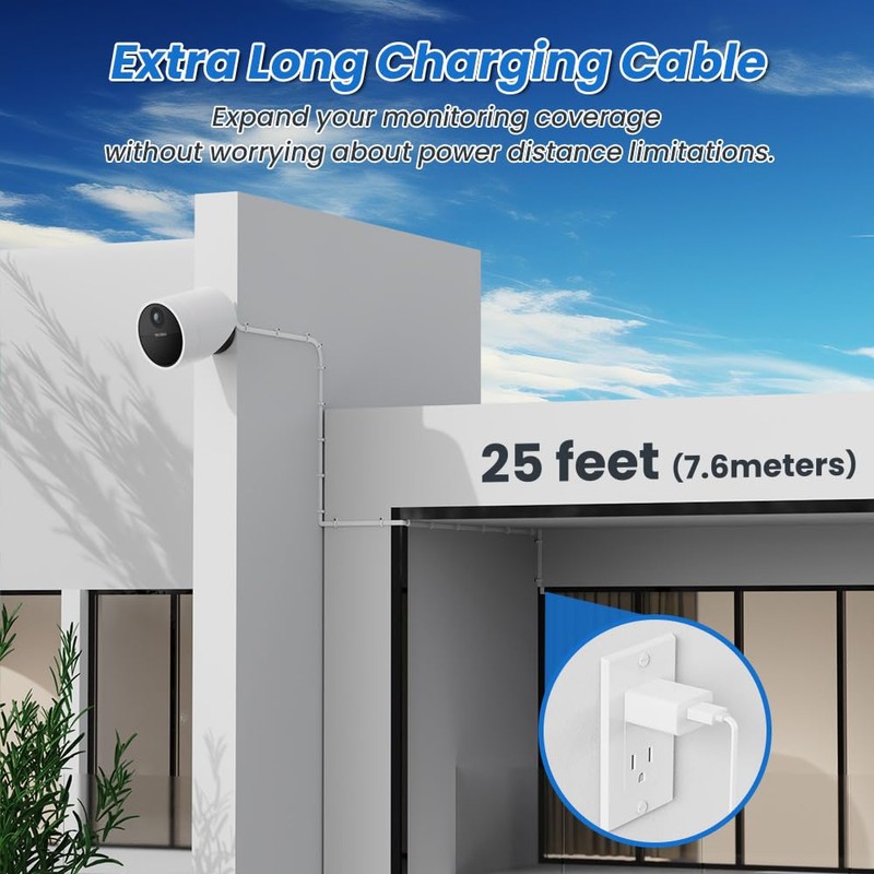 Xwartre 25ft Weatherproof Cable for SimpliSafe Outdoor Camera, with 5V/2A
